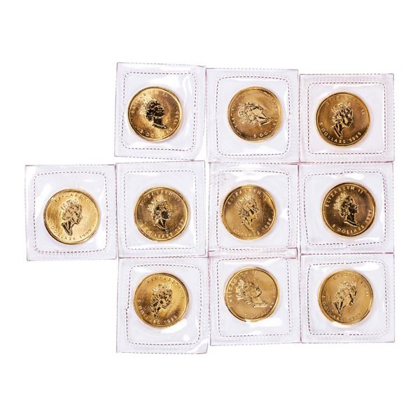 Lot of (10) Sealed 1999 Canadian $5 Maple Leaf Gold Coins