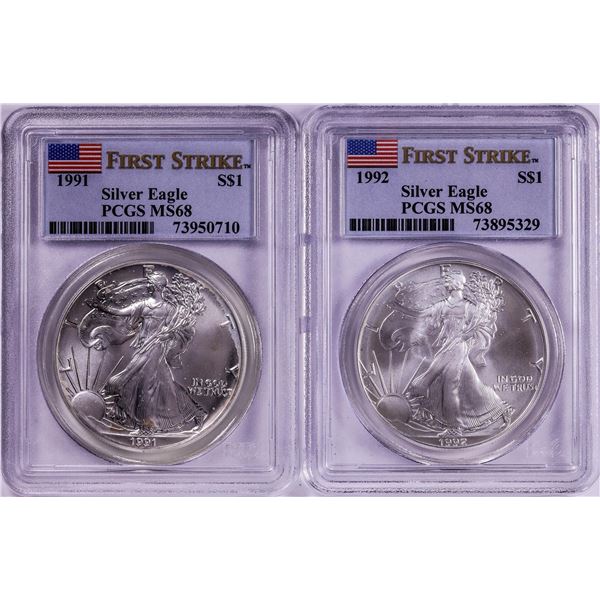 Lot of 1991-1992 $1 American Silver Eagle Coins PCGS MS68 First Strike
