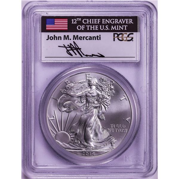 2014 $1 American Silver Eagle Coin PCGS MS70 Mercanti Signature