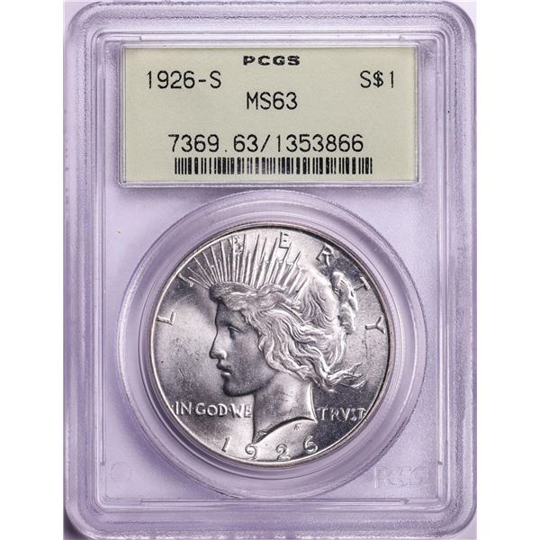 1926-S $1 Peace Silver Dollar Coin PCGS MS63 Old Green Holder