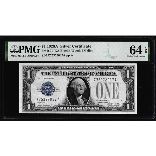 1928A $1 Funnyback Silver Certificate Note Fr.1601 PMG Choice Uncirculated 64EPQ
