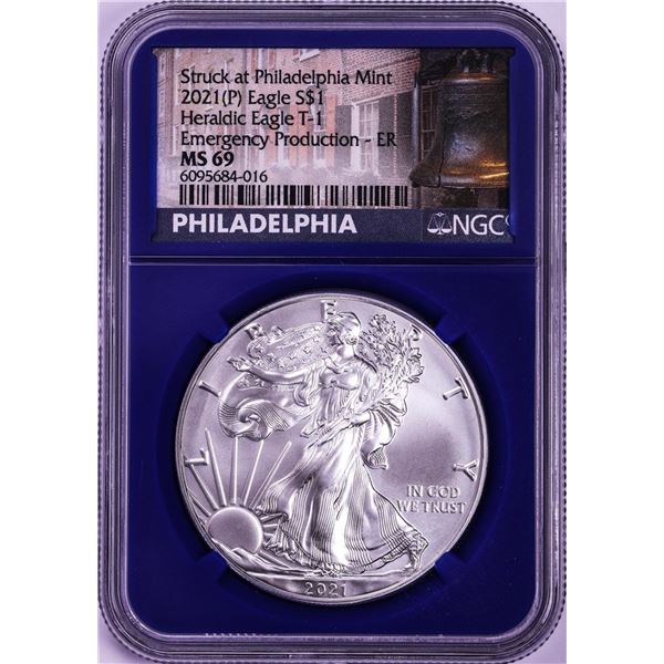 2021-(P) Type 1 $1 American Silver Eagle Coin NGC MS69 Early Release Emergency Issue