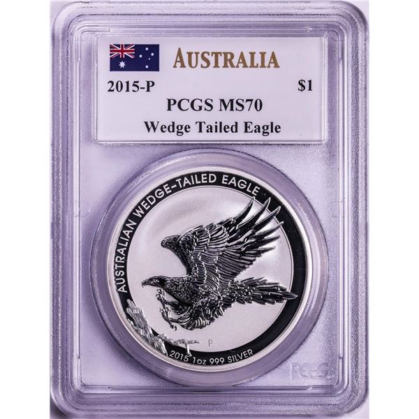 2015-P $1 Australia Wedge Tailed Eagle Silver Coin PCGS MS70 Mercanti Signature