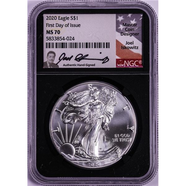 2020 $1 American Silver Eagle Coin NGC MS70 First Day of Issue Iskowitz Signature