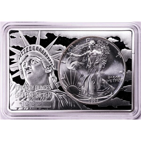 1994 $1 American Silver Eagle Coin & Two Ounce Bar Set