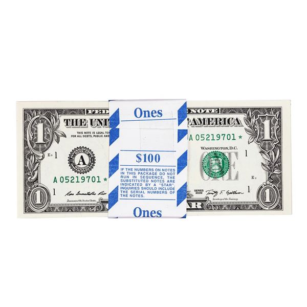 Pack of (100) Consecutive 2009 $1 Federal Reserve STAR Notes Boston