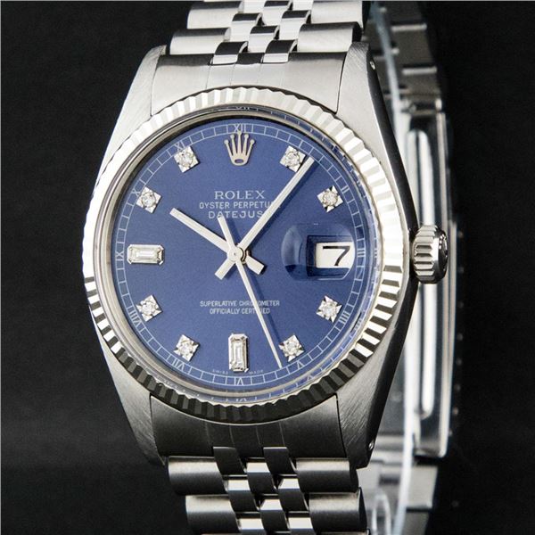 Rolex Men's Stainless Blue Diamond Oyster Perpetual Datejust Wristwatch