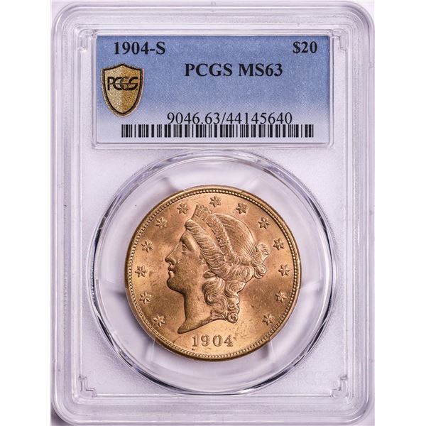 1904-S $20 Liberty Head Double Eagle Gold Coin PCGS MS63