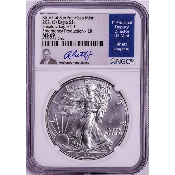 2021(S) Ty. 1 $1 American Silver Eagle Coin NGC MS69 Jeppson Signed Emergency Release