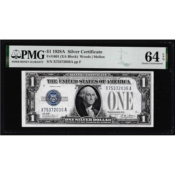 1928A $1 Funnyback Silver Certificate Note Fr.1601 PMG Choice Uncirculated 64EPQ