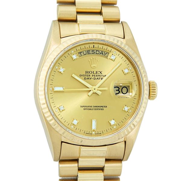 Rolex Men's 18K Yellow Gold Presidential With Factory Diamond Dial With Rolex Box