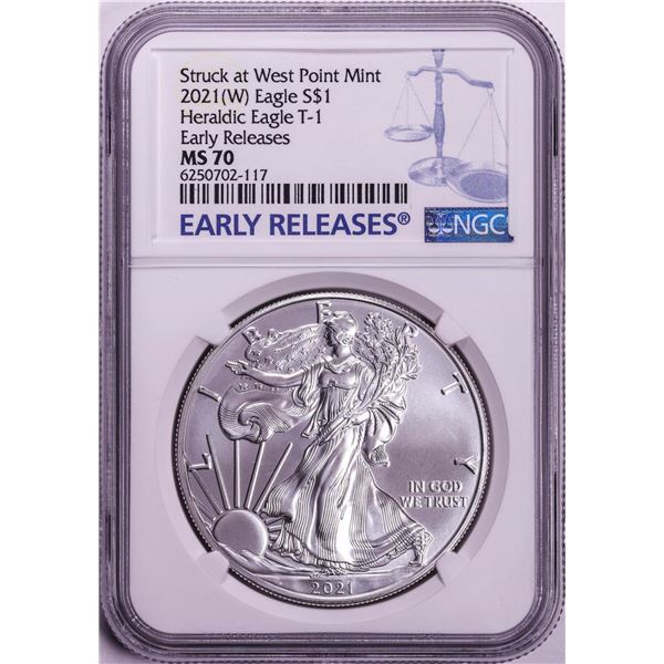 2021-(W) Type 1 $1 American Silver Eagle Coin NGC MS70 Early Releases
