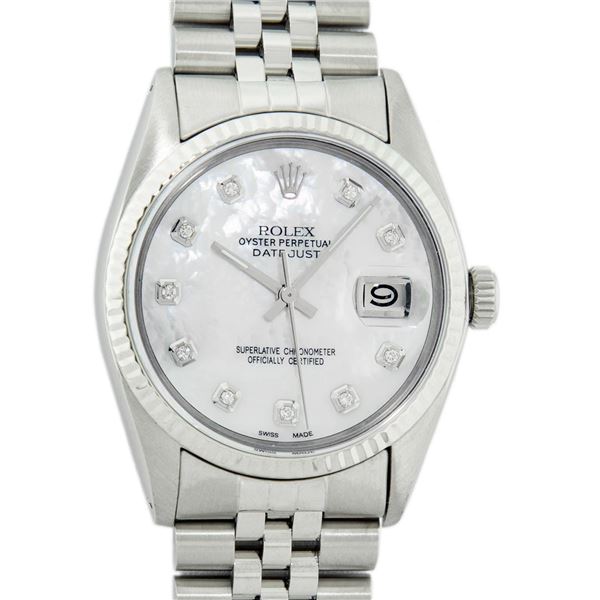 Rolex Men's Stainless Steel Mother Of Pearl Diamond Datejust Wristwatch