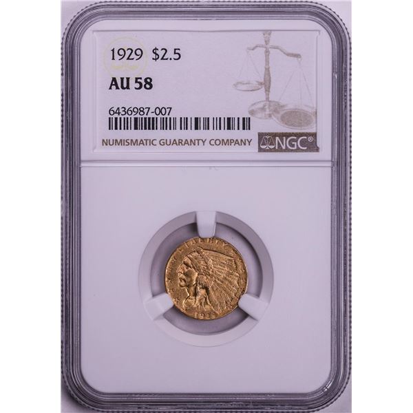 1929 $2 1/2 Indian Head Quarter Eagle Gold Coin NGC AU58
