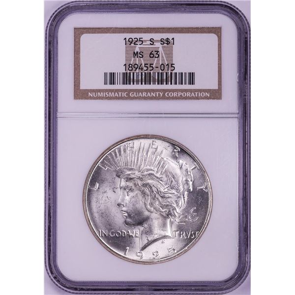 1925-S $1 Peace Silver Dollar Coin NGC MS63
