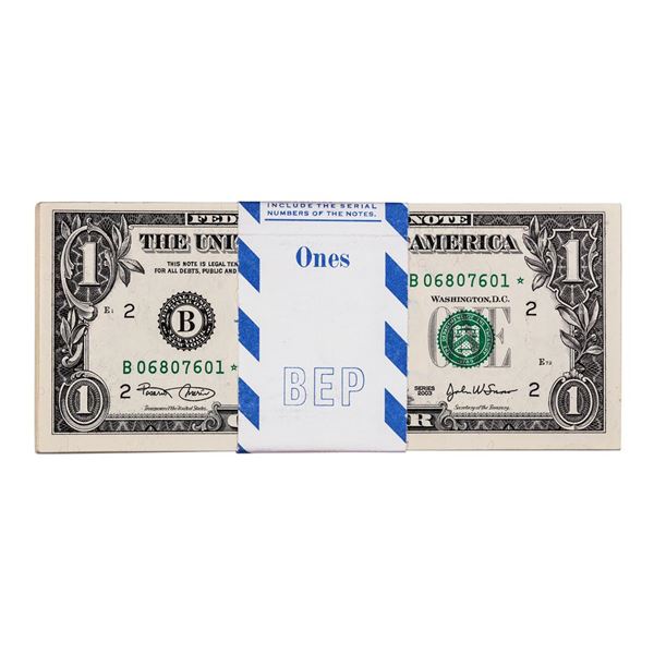 Pack of (100) Consecutive 2003 $1 Federal Reserve STAR Notes New York
