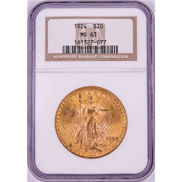 1924 $20 St. Gaudens Double Eagle Gold Coin NGC MS63