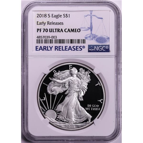 2018-S $1 Proof American Silver Eagle Coin NGC PF70 Ultra Cameo Early Releases