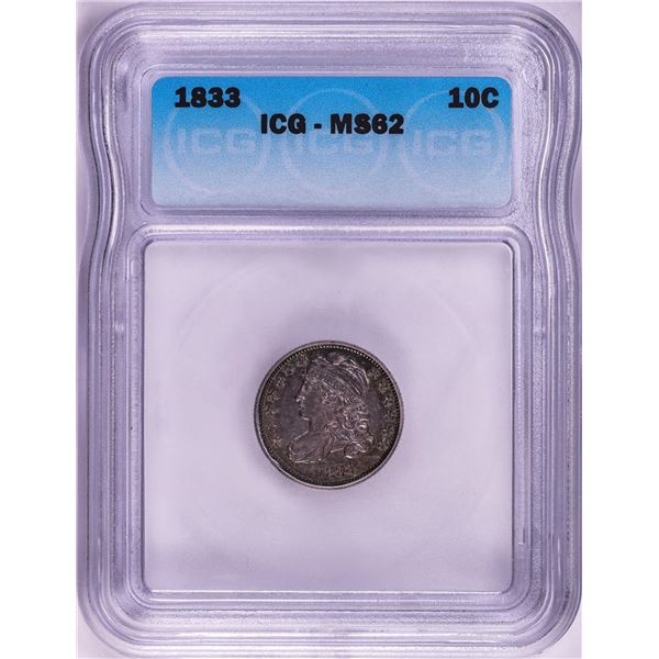 1833 Capped Bust Dime Coin ICG MS62