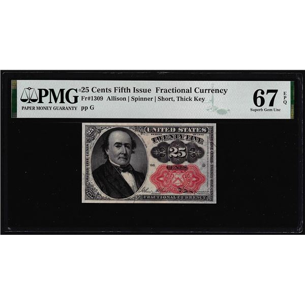 1874 Fifth Issue Twenty-Five Cents Fractional Note Fr.1309 PMG Superb Gem Unc. 67EPQ