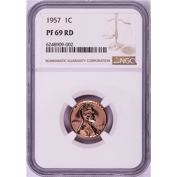 1957 Proof Lincoln Wheat Cent Coin NGC PF69RD
