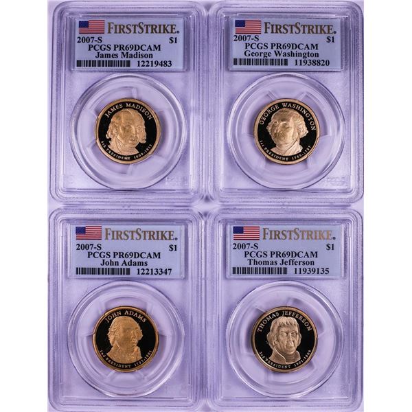 Lot of (4) 2007-S $1 Proof Presidential Dollar Coins PCGS PR69DCAM First Strike
