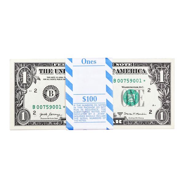Pack of (100) Consecutive 2017A $1 Federal Reserve STAR Notes New York