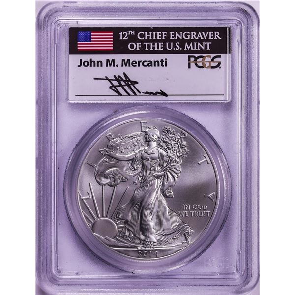 2014 $1 American Silver Eagle Coin PCGS MS70 Mercanti Signature