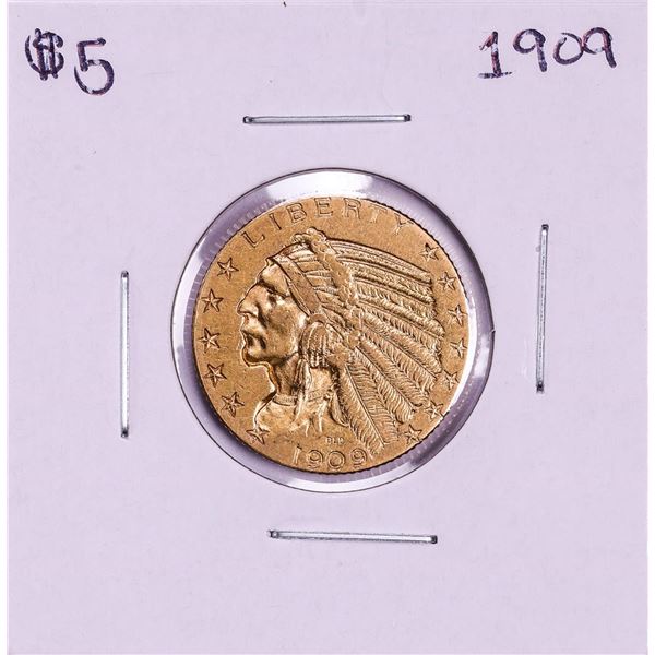 1909 $5 Indian Head Half Eagle Gold Coin