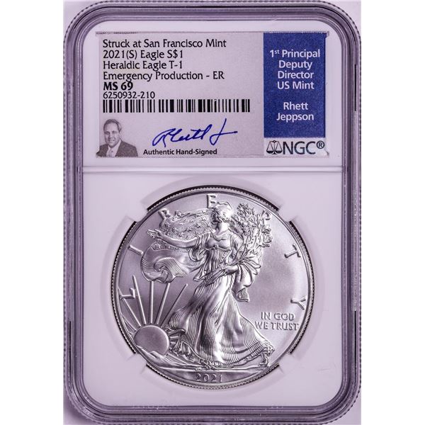 2021(S) Ty. 1 $1 American Silver Eagle Coin NGC MS69 Jeppson Signed Emergency Release