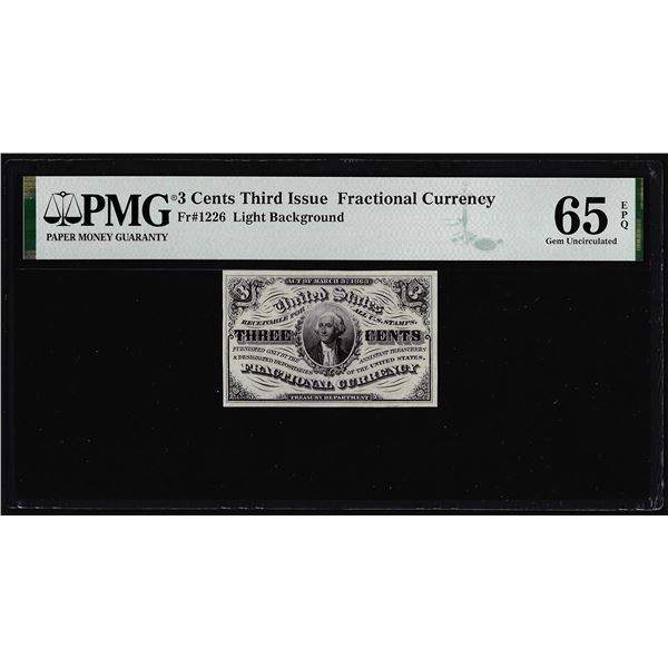 1863 Third Issue Three Cents Fractional Note Fr.1226 PMG Gem Uncirculated 65EPQ