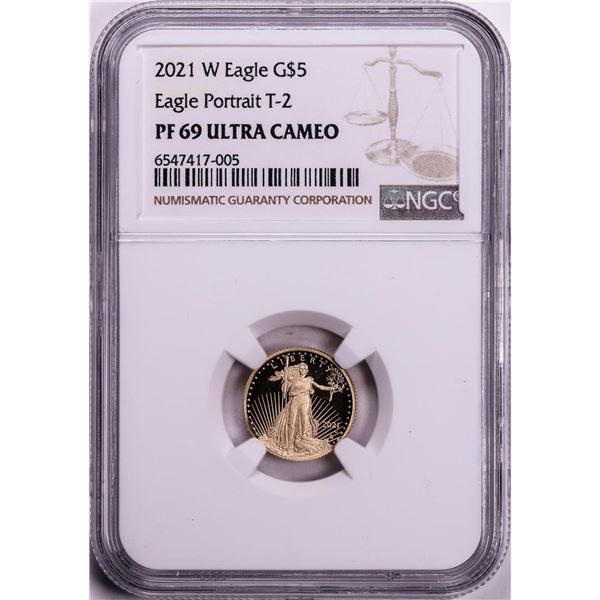 2021-W Type 2 $5 Proof American Gold Eagle Coin NGC PF69 Ultra Cameo