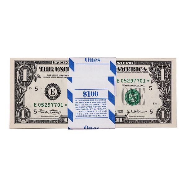 Pack of (100) Consecutive 2003 $1 Federal Reserve STAR Notes Richmond