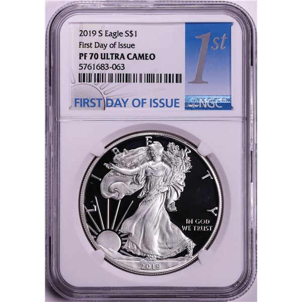 2019-S $1 Proof American Silver Eagle Coin NGC PF70 Ultra Cameo First Day of Issue