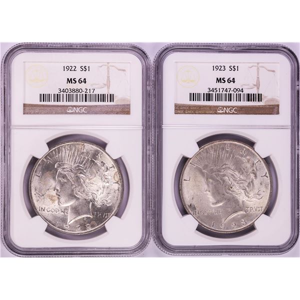 Lot of 1922-1923 $1 Peace Silver Dollar Coins NGC MS64