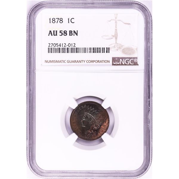 1878 Indian Head Cent Coin NGC AU58 BN