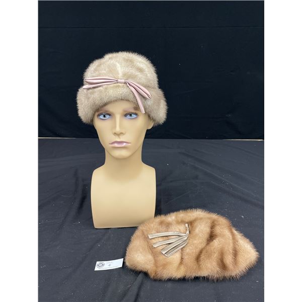 Lot of 2 Vintage Christine Originals Montreal Real Fur Hats, Made in Canada