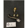 Image 1 : Black Floral Brooch and Earring Set with Watch