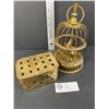 Image 1 : Vintage Brass Birdcage and Woven Lidded Box