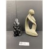 Image 1 : Two Carved Sculptures - Soapstone Thinking Man 8.5" Tall and Black Onyx