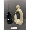 Image 3 : Two Carved Sculptures - Soapstone Thinking Man 8.5" Tall and Black Onyx