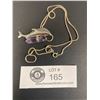 Image 1 : Sterling Silver Box Link Chain and Rare Whale with Amethyst Amulet Pendant