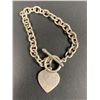 Image 2 : Sterling Silver Link Toggle Bracelet with Heart 26.2 Grams- Not Marked, Acid Tested Sterling