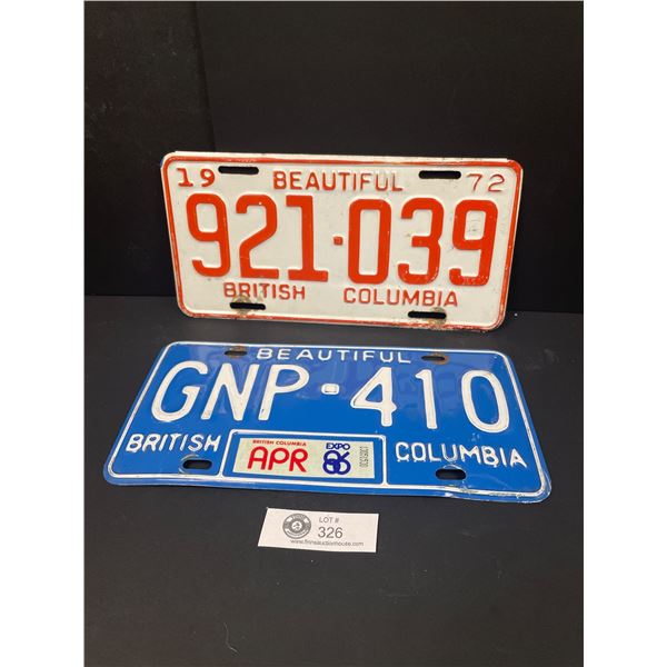 Lot of 2 Collectible BC License Plates