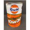 Image 2 : Lot of 2 Collectible Tins - Gulf Multigrade 10W30 Motor Oil 1 Litre - Full and Amsoil Engine Oil 1 L