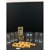 Image 1 : Bar Lot - Flight Holders, Mission Raceway Bottle Opener woth Lot of 7 Draft Beer Glasses