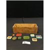 Image 1 : Vintage Breakstone's Cream Cheese in Wooden Box with Collection of Medicine Tins - Lymoids, Adexolin