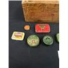 Image 2 : Vintage Breakstone's Cream Cheese in Wooden Box with Collection of Medicine Tins - Lymoids, Adexolin