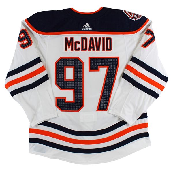 CONNOR McDAVID GAME WORN EDMONTON OILERS JERSEY GLOBAL SERIES MEIGRAY COA R02198