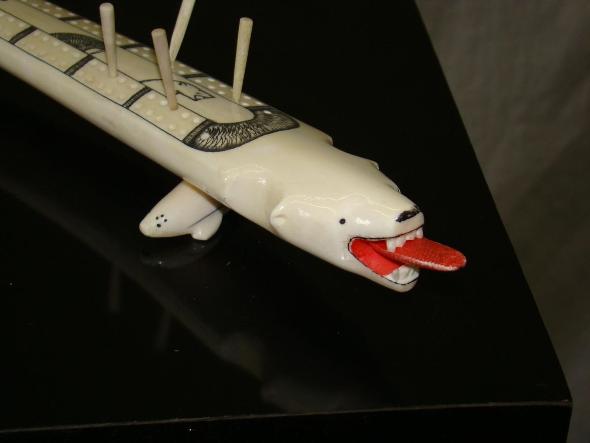 Carved Alaskan Ivory Cribbage Board Mike Pullock